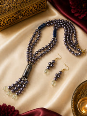 Grey Pearl Beaded Layered Necklace Set